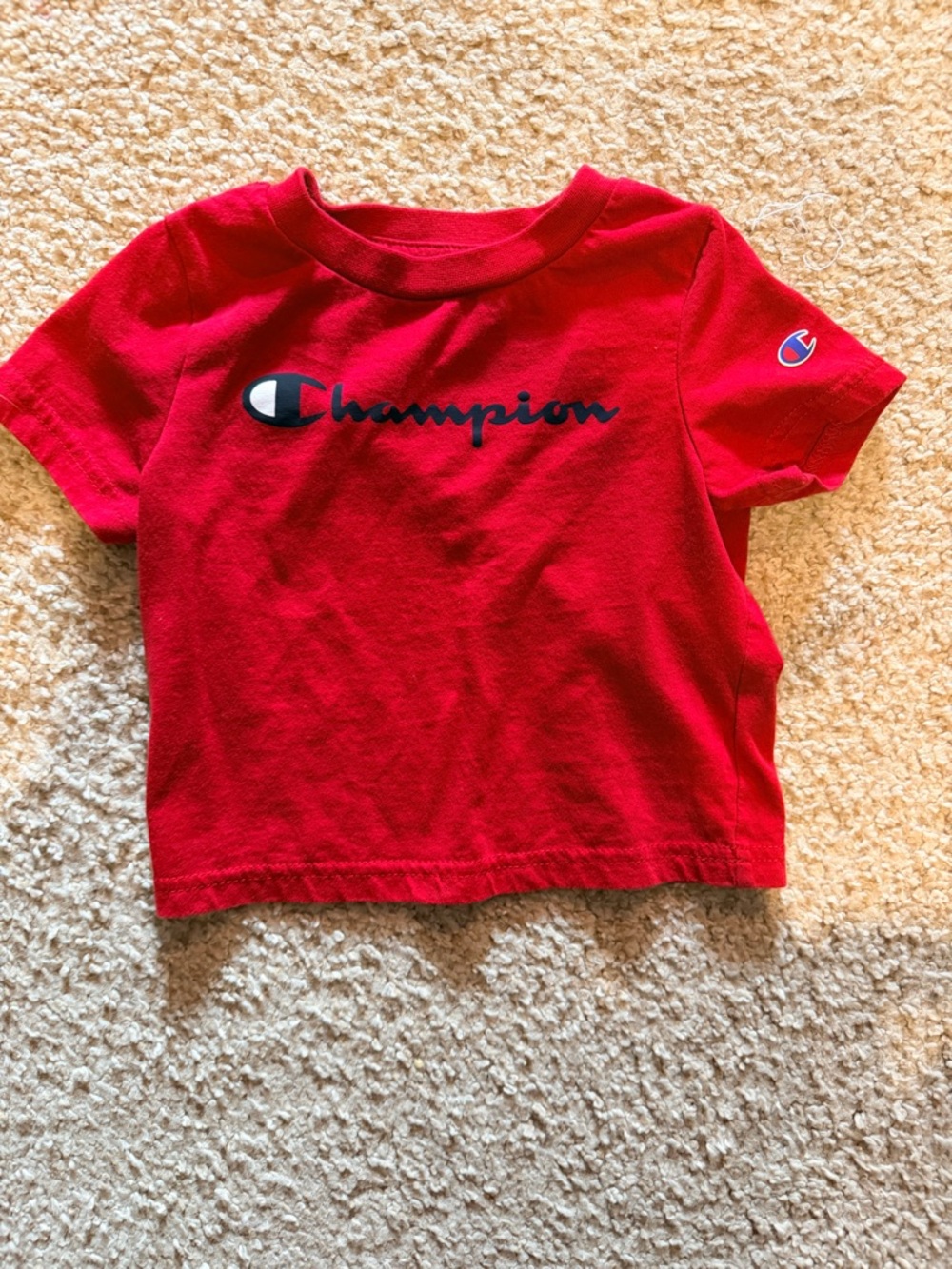 Champion Red Short-Sleeve Kids Tee with Navy Logo